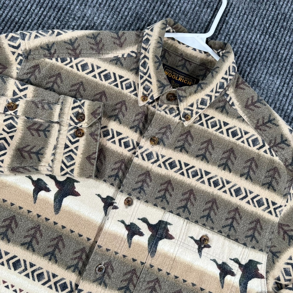 Woolrich Shirt Mens Large Brown Striped Long Sleeve Button Up Flannel Outdoor